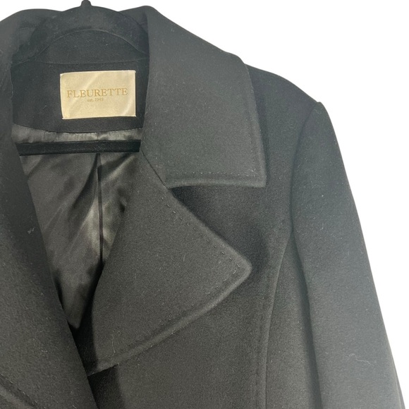 FLEURETTE Black Loro Piana Wool Long 3 Button Women's Coat Size 12 Made in USA - Picture 3 of 11